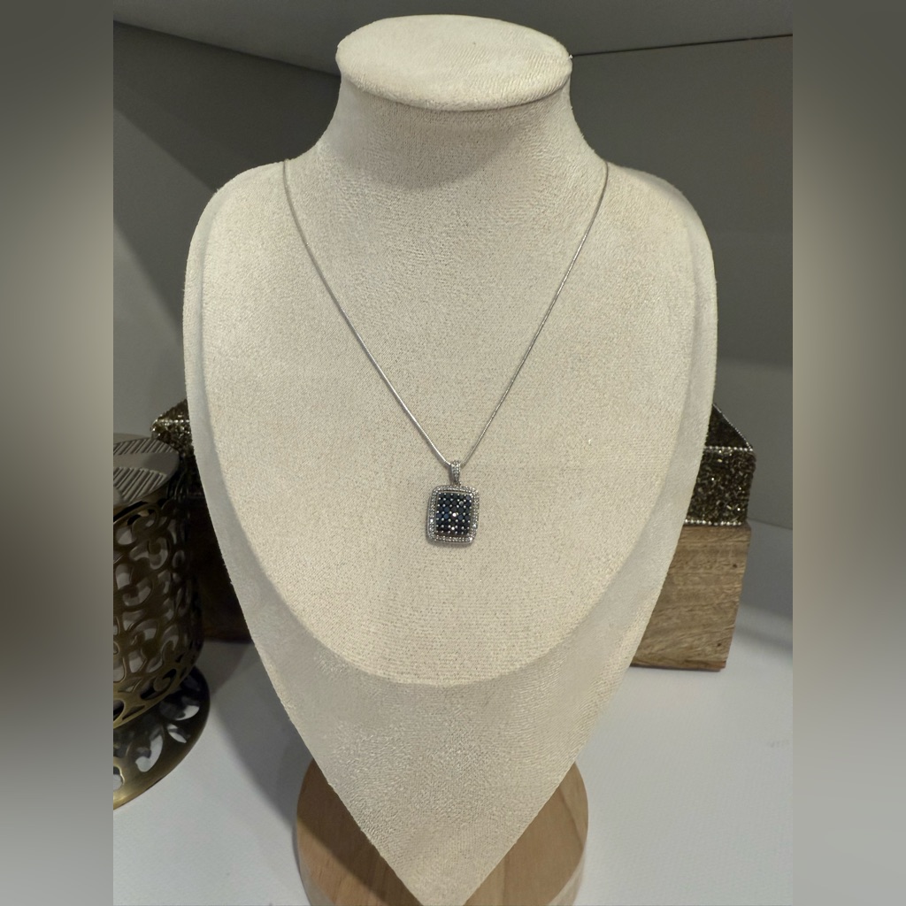Black And White Diamond Pendant Necklace 925 Silver